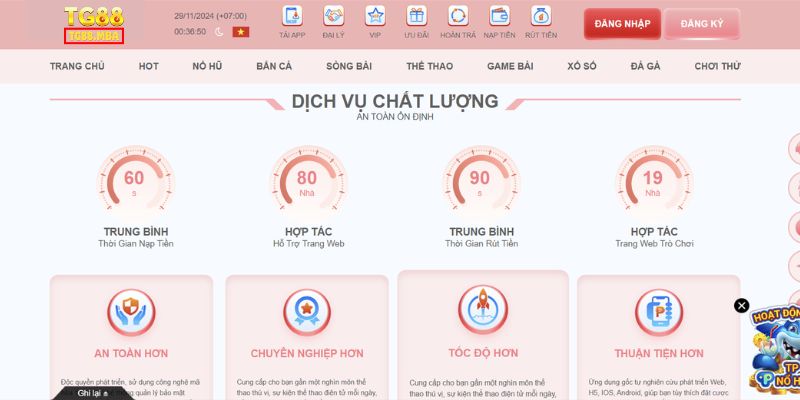 dịch vụ chất lượng chỉ có tại TG888